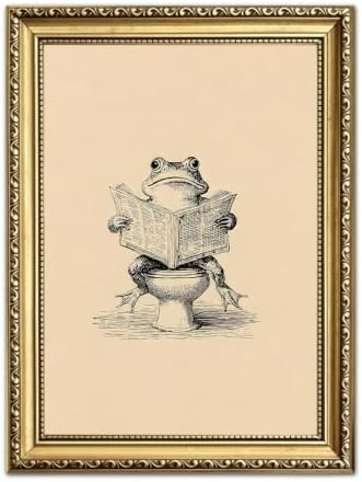 Funny Frog Bathroom Wall Art Vintage Frog on the Toilet Reading Newspaper Wall by Unknown