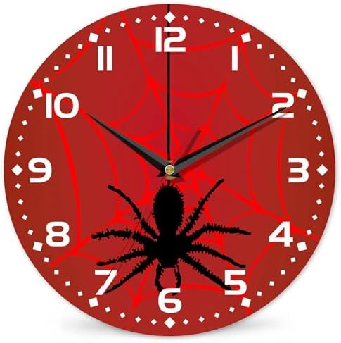 Spider On Spider Web Wall Clock Vintage Wooden Wall Clock Silent Non-Ticking by DEMACYA