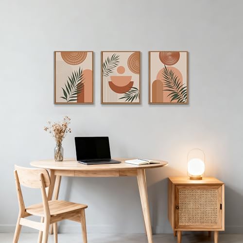 3 Pcs Terracotta Botanical Framed Canvas Wall Art Prints Abstract 12"x16" - Image 3