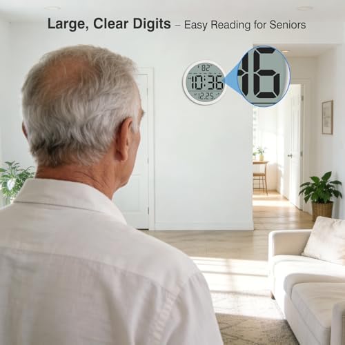 WallarGe Digital Atomic Wall Clock Battery Operated, 8 Inch Large Display - Image 6