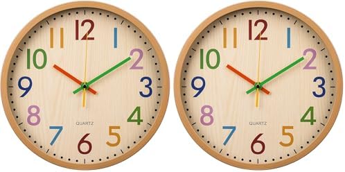 Kids Wall Clock Silent Non-Ticking Colorful Childrens Clock Round Decorative by BAKBRAND