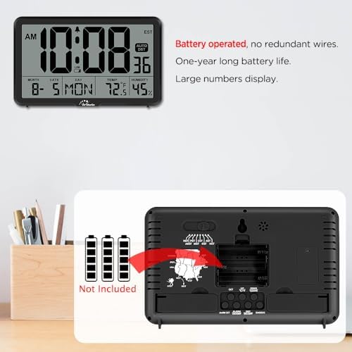WallarGe Auto Set Digital Wall Clock Battery Operated, Auto DST - Image 5