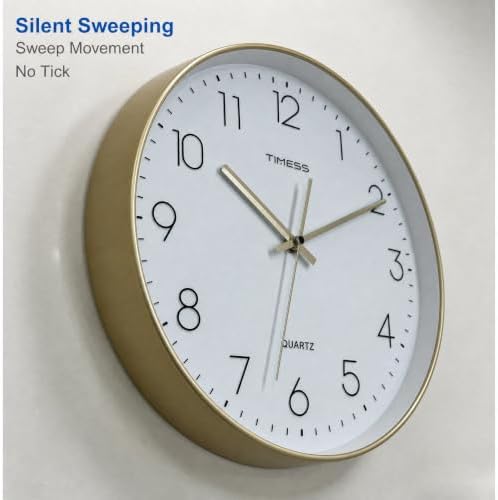 TIMESS 12 Inch Silent Wall Clock，High-Precision Analog Clock，Gold Trim - Image 4