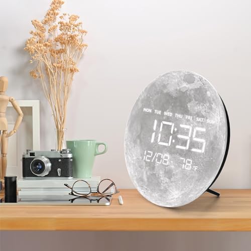 Digital Wall Clock, LED Moon/Earth Design, Temperature Display, 7.87 x 7.87 - Image 7