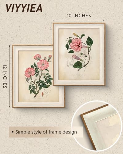 VIYYIEA Framed Retro Pink Rose Painting Botanical Wall Art Set, 8×10 Inch - Image 2