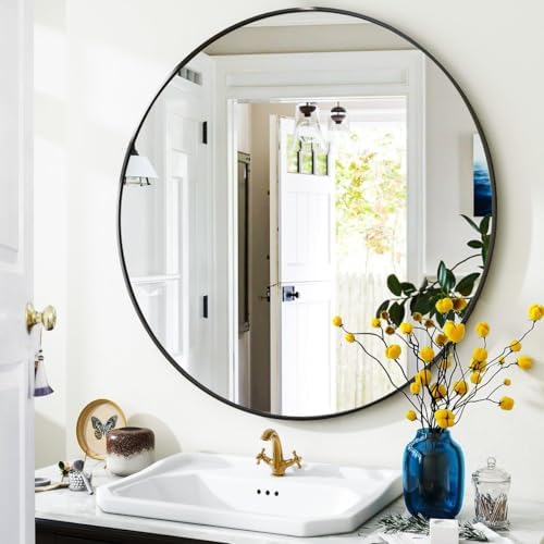VooBang Black Round Bathroom Mirror 30", Thin Metal Frame Wall Mirror - Image 7