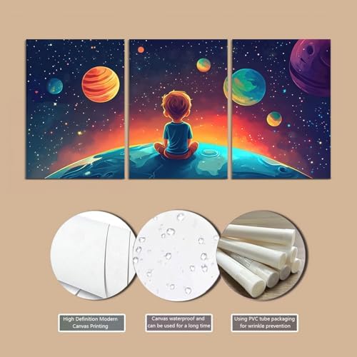 3Pcs Space Boy Wall Art Cute Inspirational Canvas Painting Space Fantasy Wall - Image 4