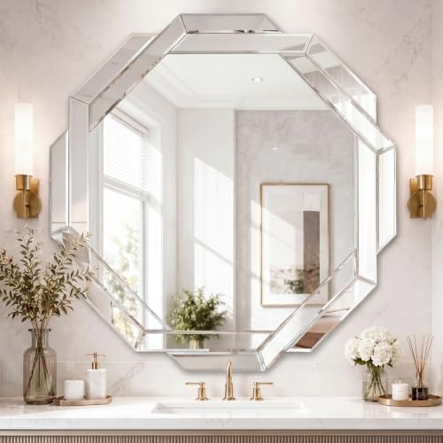 Vercraft Silver Bathroom Mirror Decorative Beveled Edge Frameless Mirror Wall by Vercraft