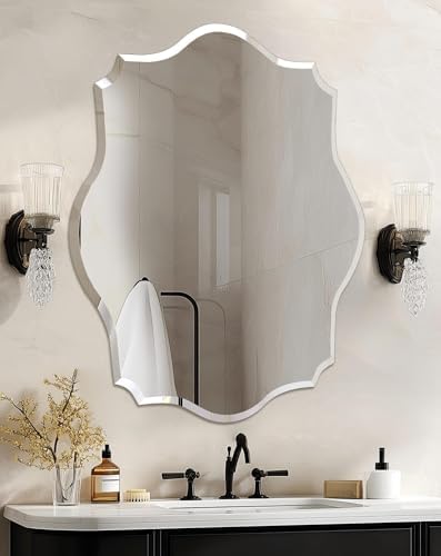 Frameless Scalloped Wall Mirror: Modern Glass Mirror 31.5x23.6 inch by Artloge