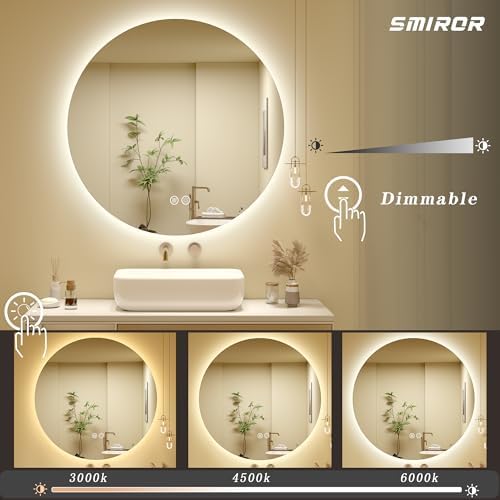 SMIROR 28 inch Round Led Backlit Lighted Bathroom Mirror - Image 4