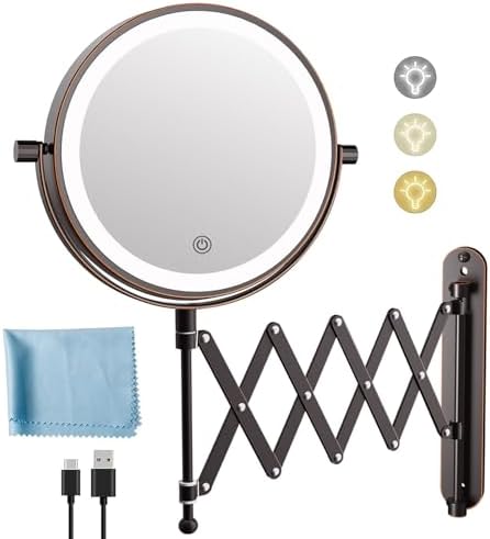 8" Rechargeable Wall Mounted Makeup Mirror Double Sided Magnifying by FASCINATE