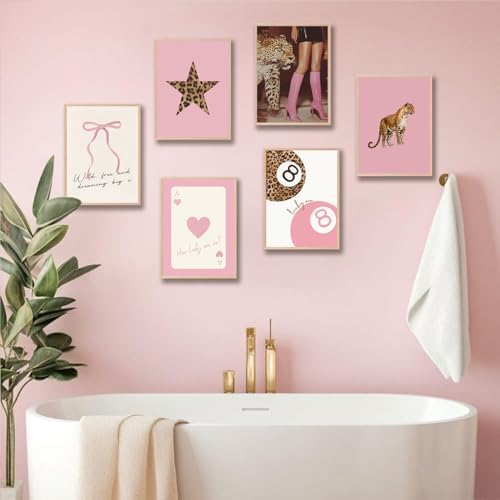 6Pcs Trendy Pink Leopard Wall Art Preppy Leopard Posters Prints Funky Coquette - Image 3