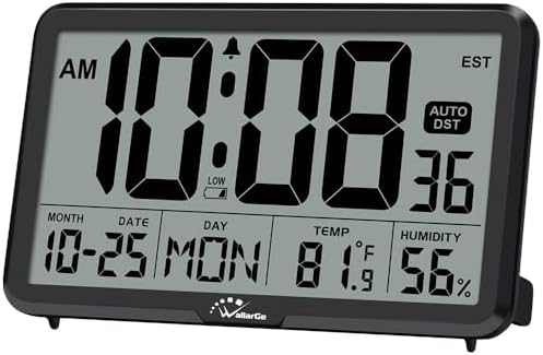 WallarGe Auto Set Digital Wall Clock Battery Operated, Auto DST by WallarGe
