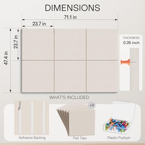 MaxGear Extra Large Bulletin Board 72" x 48", Light Tan Felt Wall Tiles - Image 2