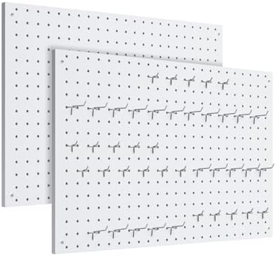 Peg Board, 2 Pack Metal Pegboard Panels White Pegboards Wall Organizer by MUWOOD
