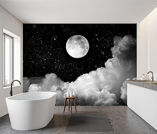 -Gray Galaxy Universe Moon Fabric Wallpaper Ceiling Starry Night White Clouds - Image 3