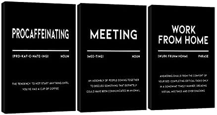 3 Piece Inspirational Canvas Wall Art, Quotes "Procaffeinating by GUTTATYART