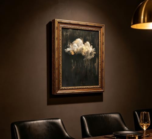 Vintage Framed Cloud Wall Art, Dark Moody Black Gold Cloud Canvas Print - Image 2