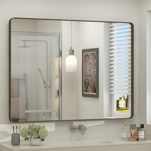 44x36 Inch Brushed Metal Bronze Bathroom Mirror by CHARMOR
