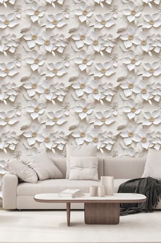 Peel and Stick Wallpaper Cream White Floral Feature - Image 2
