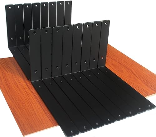16 Pack - L 12" x H 8" x W1.5, 5mm Thick Black L Shelf Bracket, Iron Shelf by MHMYDZ