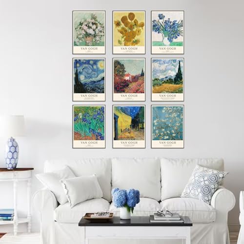 uniro Van Gogh Wall Art Prints: Vintage Van Gogh Sunflowers Starry Night Retro - Image 5