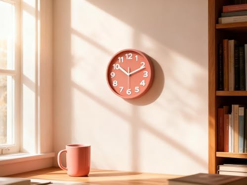 8-Inch Pink Modern Wall Clock – Silent Non-Ticking, 3D Large Numbers, Accurate - Image 3