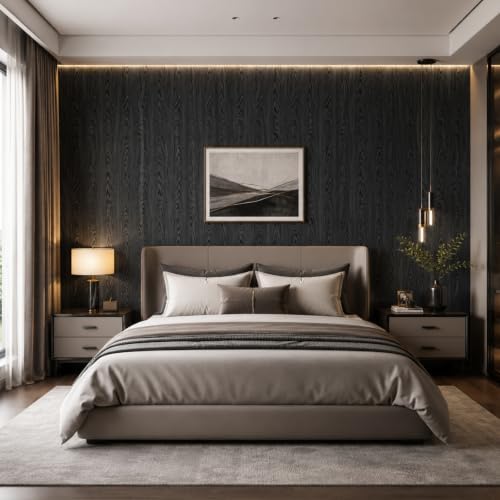 Black Silver Wallpaper Wood Grain Contact Paper Black Peel and Stick Wall Paper - Image 6