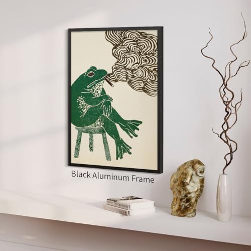 Black Framed Japanese Wall Art Funny Frog Smoking a Cigarette Poster Retro - Image 6