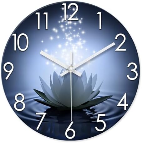 XFM White Lotus Glass Wall Clock 20 Inch Blue Zen Flowers by XFMWallClock
