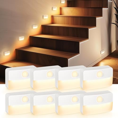 8 Pack Motion Sensor Stair Light Indoor, Battery Operated Night Lights by Guankai