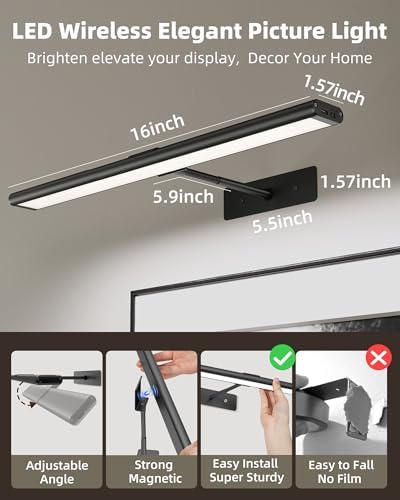 EZVALO Picture Light for Wall, 4800mAh 16'' Rechargeable Wireless IR Remote - Image 5