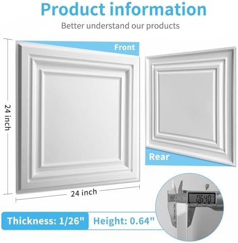 Art3d PVC Ceiling Tiles, 3D Plastic Sheet in White, 2 x 2 ft - Image 4