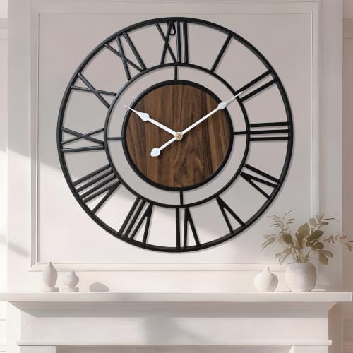 Large Metal Wall Clock, 20 Inch Retro Decorative Silent, Non Ticking, Battery by Unknown