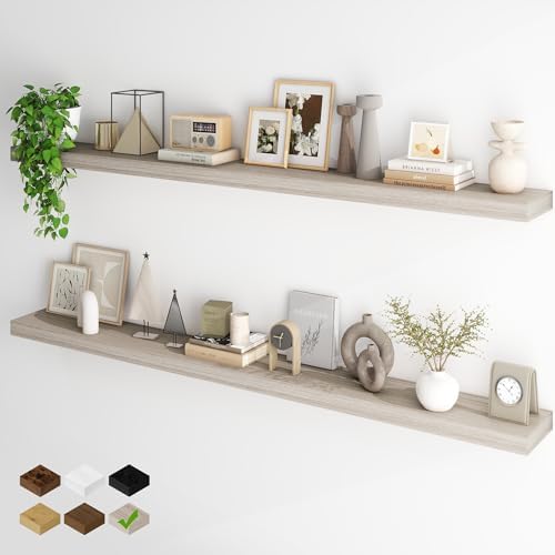 Fun Memories 72 Inch Floating Shelves, Wall Mounted Rustic Wood Floating Shelf by FunMemories