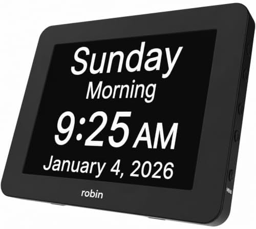 Robin Day Clock 2026 for Seniors, Easy-to-Read Display for Elderly, Day Date by Robin