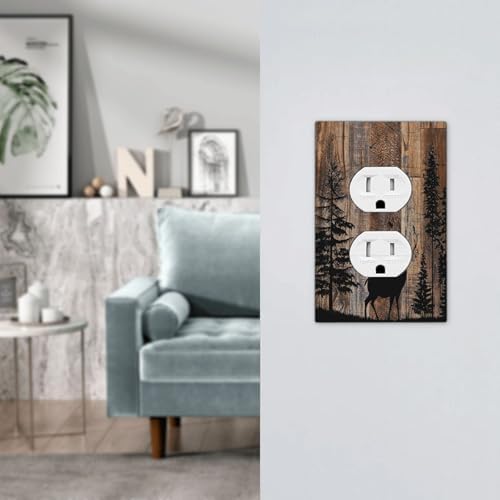 Outlet Covers Rustic Forest Antler Elk Deer Silhouettes Animals Wood Grain 1 - Image 7