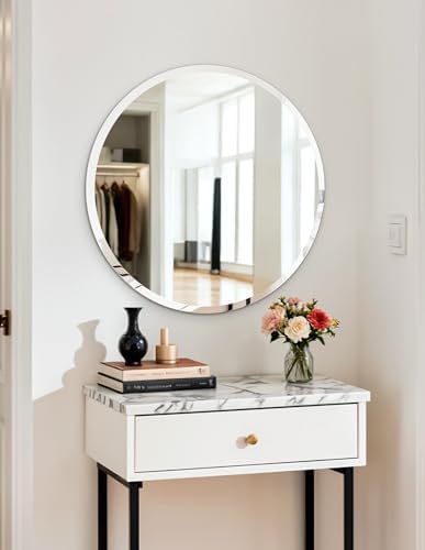 Frameless Round Wall Mirror: Modern Glass Mirror 19.7x19.7 inch - Image 2