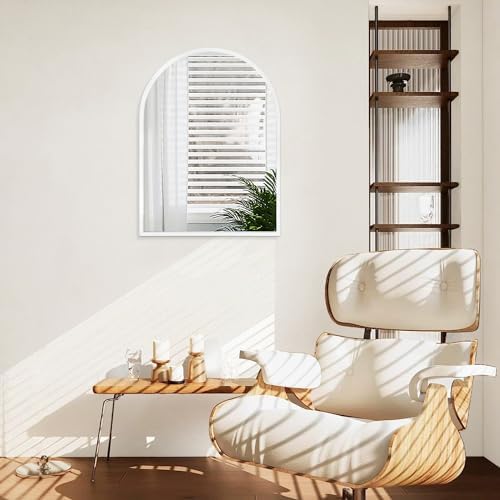Arch Wall Mirror Bathroom Mirror White Metal Framed Mirror, Arched Metal Wall - Image 4