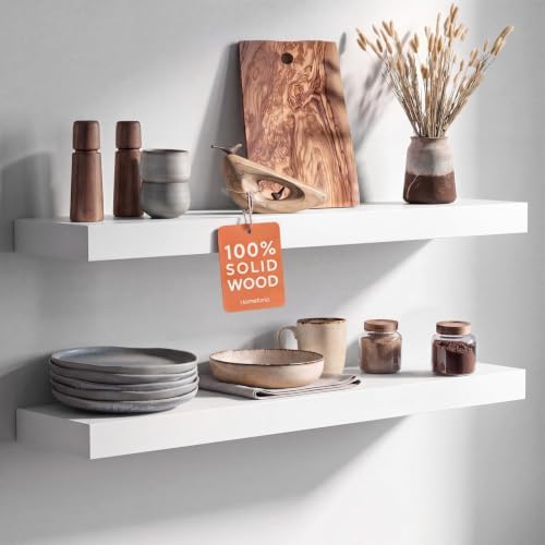 Homeforia 30 Inch Floating Shelves, High-End Solid Pine Wood by Homeforia