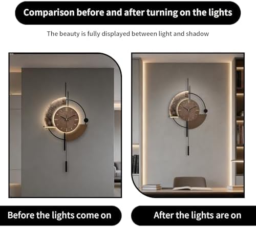 SIN&MI Wall Clock with Light, Decorative Wall Clocks with Pendulum, Silent - Image 4
