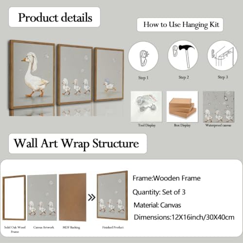 Cute Goose Bathroom Wall Art Set of 3, Funny Duck Bath Wall Decor Painting - Image 3