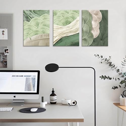 Framed Abstract Green Wall Art Set of 3-Mid Century Textured Natural Botanical - Image 4