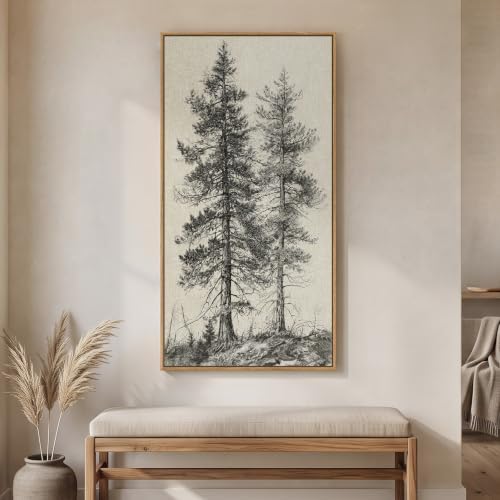 Framed Vintage Sketch Pine Tree Vertical Wall Art by Cuspin