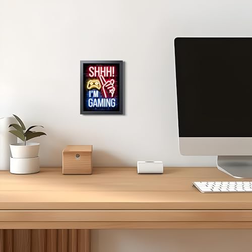 Framed Funny Gamer Wall Art, Boys Game Room Wall Decor, Shhh I’m Gaming Neon - Image 3