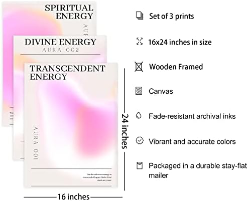 Framed 3 Piece Pink Gradient Aura Energy Canvas Wall Art Trippy Positive - Image 6