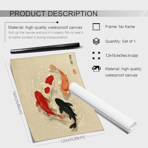 WIUHIO Japanese Koi Fish Canvas Poster Trendy Animal Aesthetic Wall Art Asian - Image 2