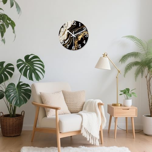 Black Gold Marble Wall Clock 12 Inch Silent Non Ticking - Image 5