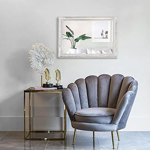 Wall Mirror with Rustic Wood Frame Rectangle Hanging Mirrors - Image 2