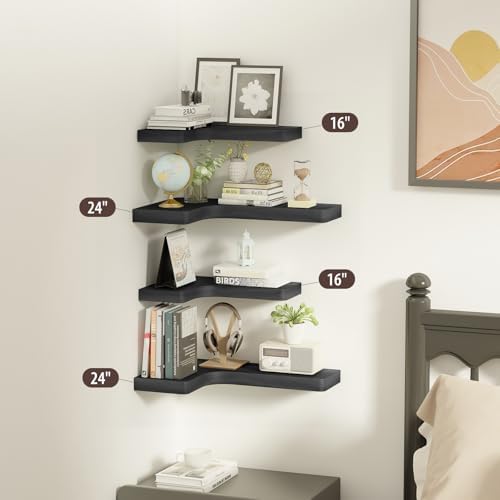 SAUMONIERES Corner Floating Shelves Wall Mount Shelf Solid Wood - Image 6